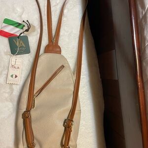 Valentina Cream and Brown Backpack with Adjustable Straps